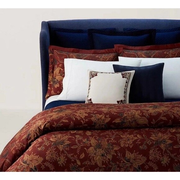 Ralph Lauren Inez Paisley KING Duvet Cover Jacobean Floral Burgundy Red - Picture 3 of 6